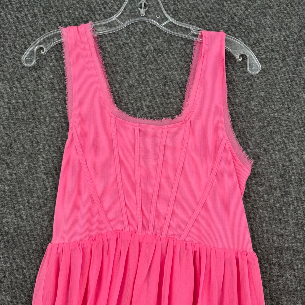 Promesa Pink Corset Maxi Dress Spring Ribbed Bodice Chiffon Slit Barbiecore - Picture 5 of 11
